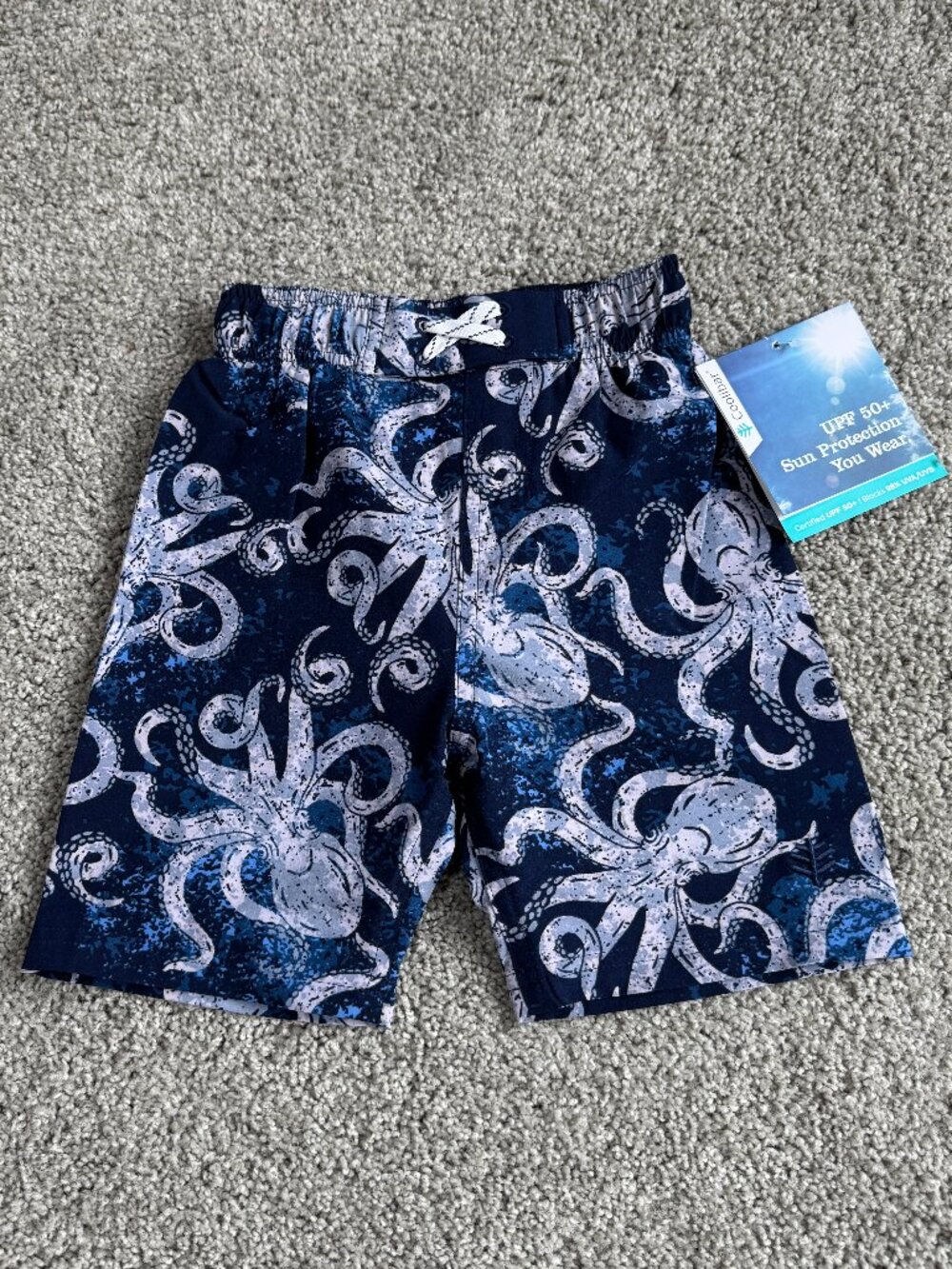 COOLIBAR Sun protection swim trunks w/ mesh lining Blue & gray Octopus Sz 3T NWT